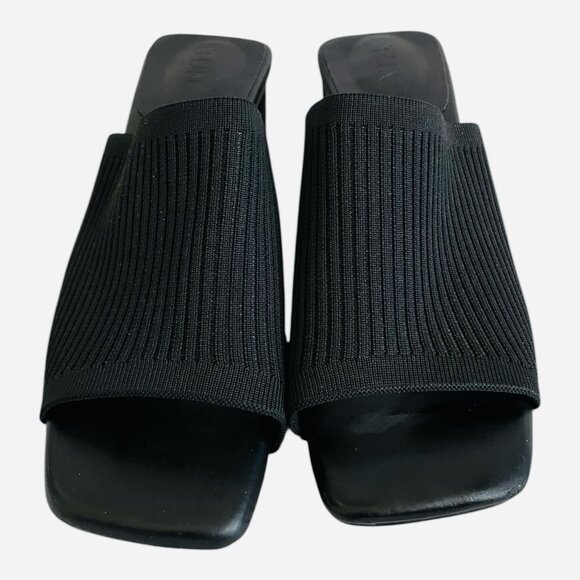 TIJN Katrin Square Toe Ribbed Black Mules Heels Women’s Shoes Size 10 Pumps NWOT - Picture 2 of 6